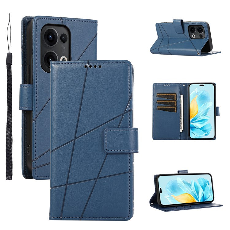 DF-06 For Oppo Reno13 Pro 5G Phone Case Line Imprint Leather Wallet Cover - Blue