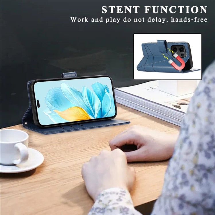 DF-06 For Oppo Reno13 Pro 5G Phone Case Line Imprint Leather Wallet Cover - Blue