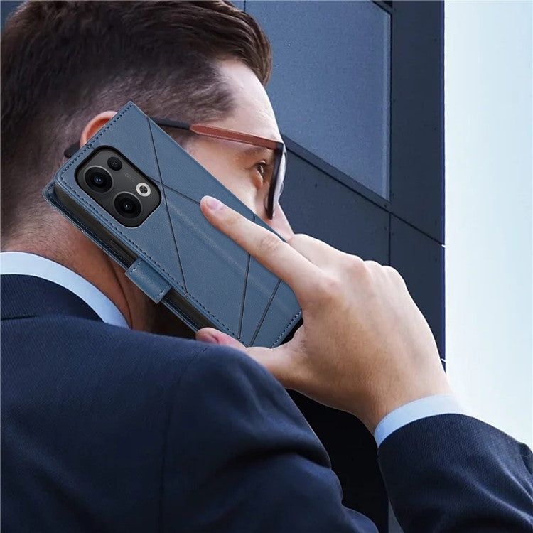 DF-06 For Oppo Reno13 Pro 5G Phone Case Line Imprint Leather Wallet Cover - Blue