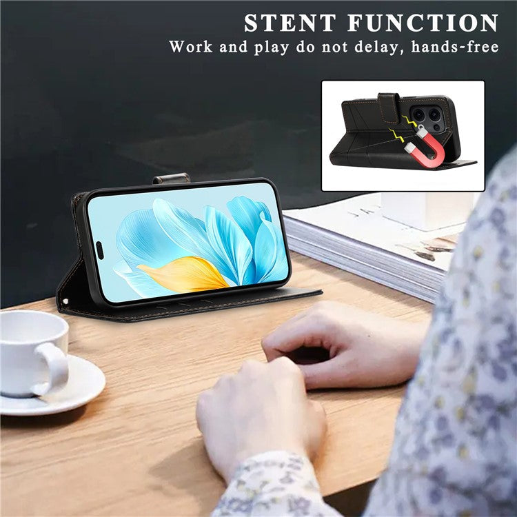 DF-06 For Oppo Reno13 Pro 5G Phone Case Line Imprint Leather Wallet Cover - Black