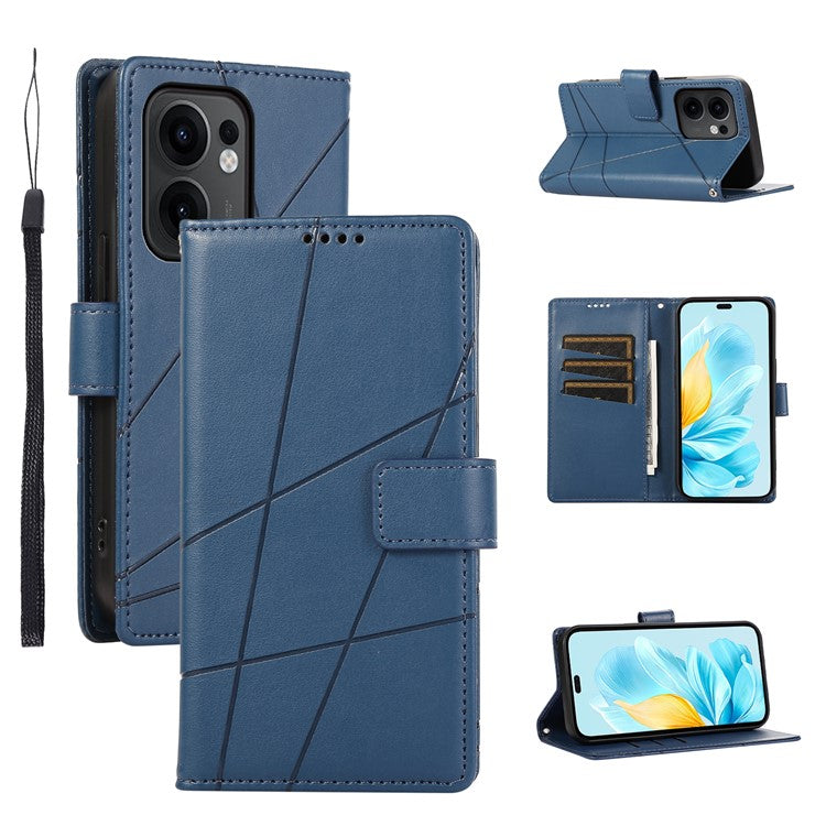 DF-06 For Oppo Reno13 F 5G Phone Case Line Imprint Leather Wallet Cover - Blue