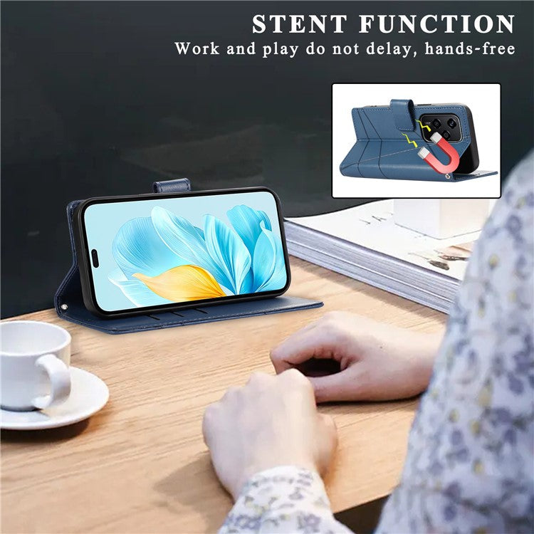 DF-06 For Oppo Reno13 F 5G Phone Case Line Imprint Leather Wallet Cover - Blue