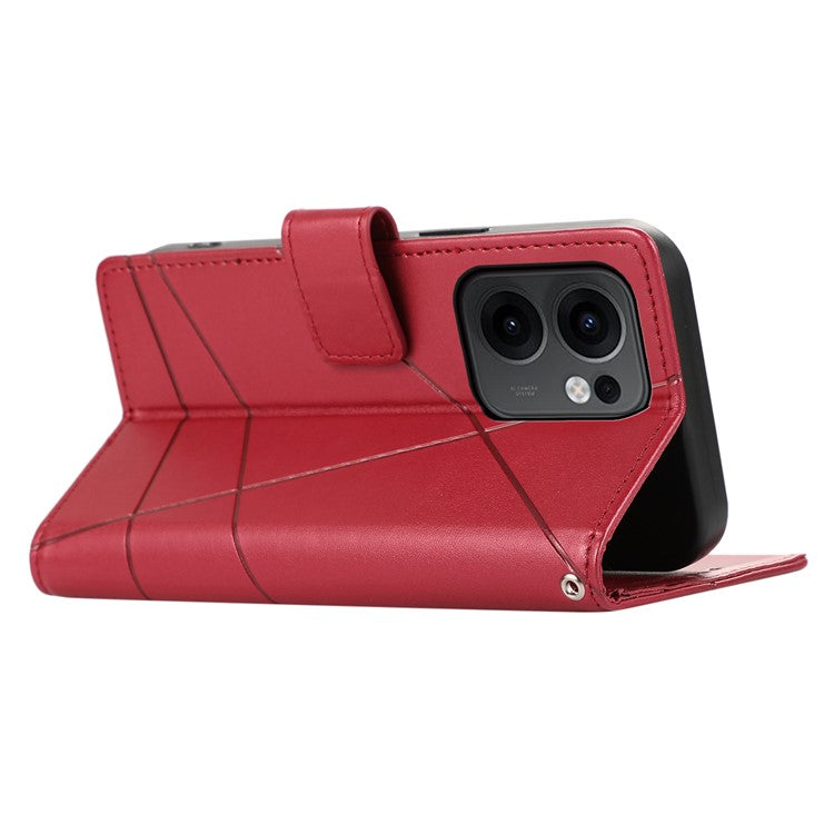 DF-06 For Oppo Reno13 F 5G Phone Case Line Imprint Leather Wallet Cover - Red