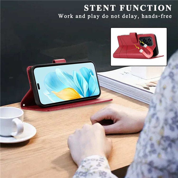 DF-06 For Oppo Reno13 F 5G Phone Case Line Imprint Leather Wallet Cover - Red