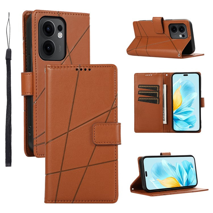 DF-06 For Oppo Reno13 F 5G Phone Case Line Imprint Leather Wallet Cover - Brown