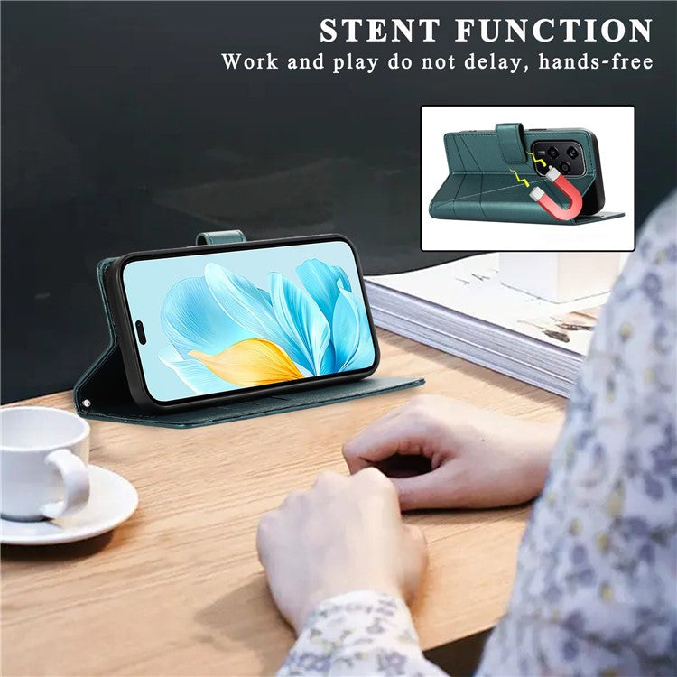 DF-06 For Oppo Reno13 F 5G Phone Case Line Imprint Leather Wallet Cover - Green