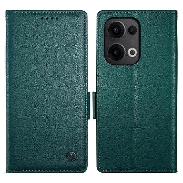 DF-010 For Oppo Reno13 Pro 5G Stand Case PU Leather Wallet Phone Cover - Blackish Green