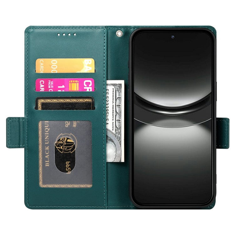 DF-010 For Oppo Reno13 Pro 5G Stand Case PU Leather Wallet Phone Cover - Blackish Green