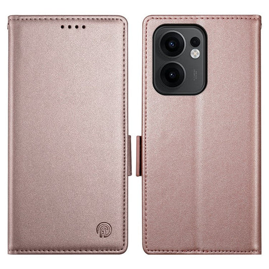 For Oppo Reno13 F 5G Stand Case PU Leather Wallet Phone Cover - Rose Gold