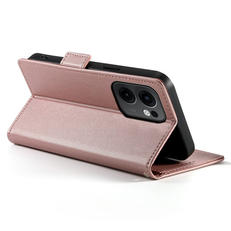 For Oppo Reno13 F 5G Stand Case PU Leather Wallet Phone Cover - Rose Gold