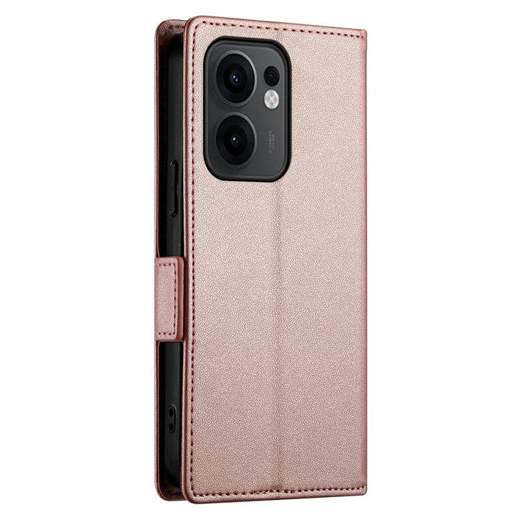 For Oppo Reno13 F 5G Stand Case PU Leather Wallet Phone Cover - Rose Gold