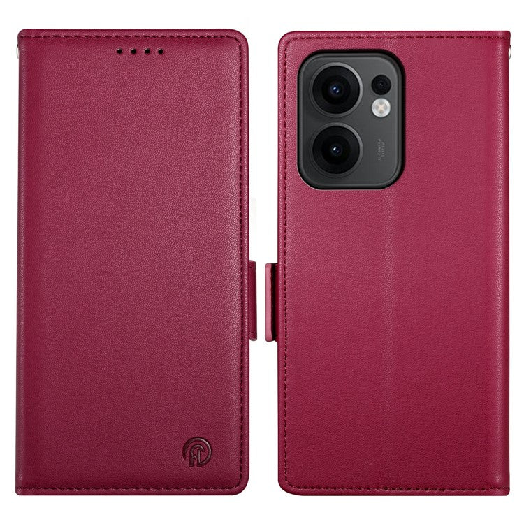 For Oppo Reno13 F 5G Stand Case PU Leather Wallet Phone Cover - Wine Red