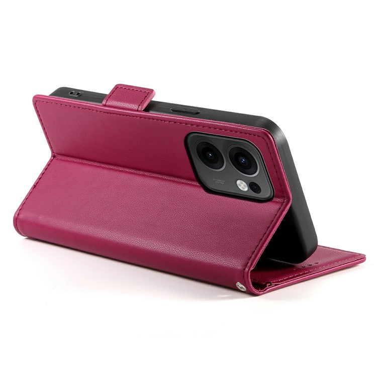 For Oppo Reno13 F 5G Stand Case PU Leather Wallet Phone Cover - Wine Red