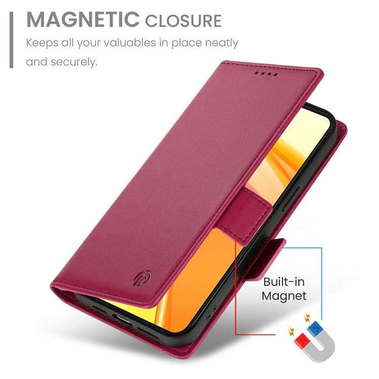 For Oppo Reno13 F 5G Stand Case PU Leather Wallet Phone Cover - Wine Red