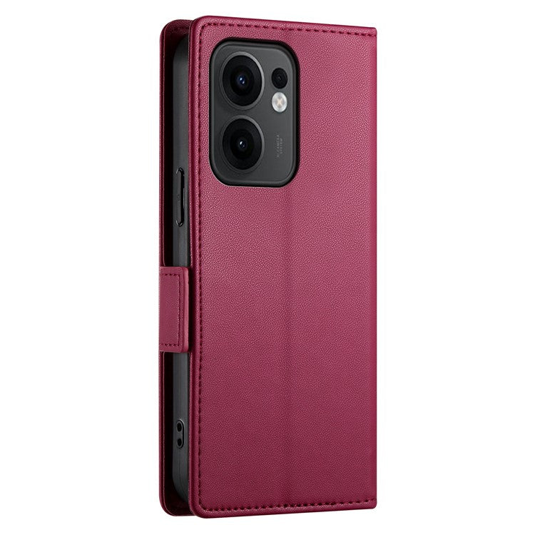 For Oppo Reno13 F 5G Stand Case PU Leather Wallet Phone Cover - Wine Red