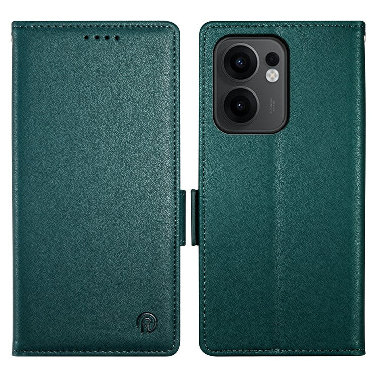 For Oppo Reno13 F 5G Stand Case PU Leather Wallet Phone Cover - Blackish Green
