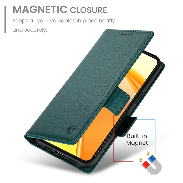For Oppo Reno13 F 5G Stand Case PU Leather Wallet Phone Cover - Blackish Green