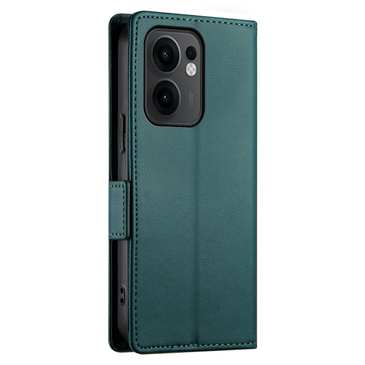 For Oppo Reno13 F 5G Stand Case PU Leather Wallet Phone Cover - Blackish Green