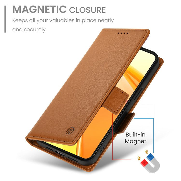 For Oppo Reno13 F 5G Stand Case PU Leather Wallet Phone Cover - Brown