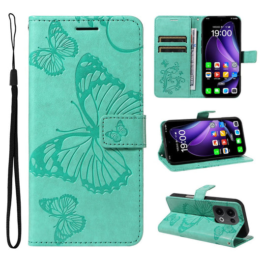 For Oppo Reno13 5G (Global) Wallet Case Floral Butterfly Imprinted Leather Phone Cover Stand -  Green