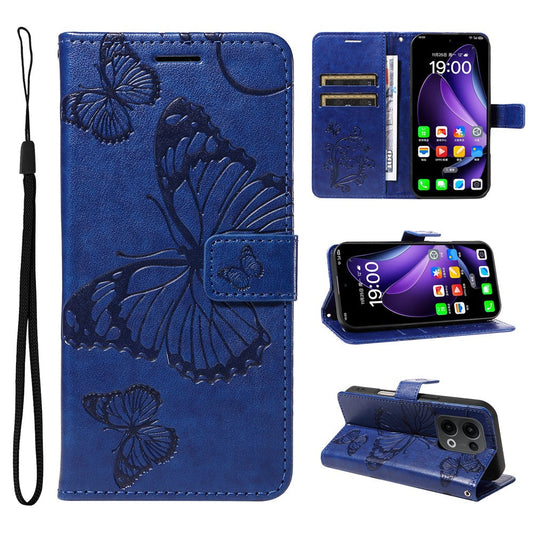 For Oppo Reno13 5G (Global) Wallet Case Floral Butterfly Imprinted Leather Phone Cover Stand - Blue