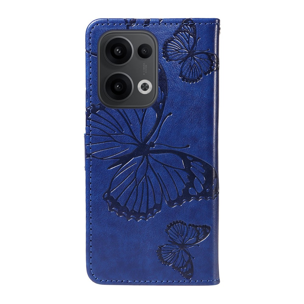 For Oppo Reno13 5G (Global) Wallet Case Floral Butterfly Imprinted Leather Phone Cover Stand - Blue