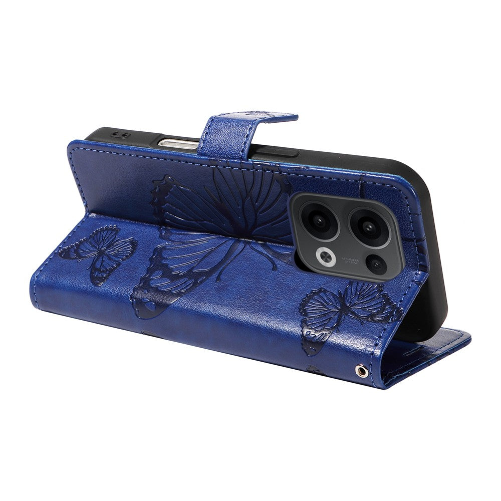 For Oppo Reno13 5G (Global) Wallet Case Floral Butterfly Imprinted Leather Phone Cover Stand - Blue