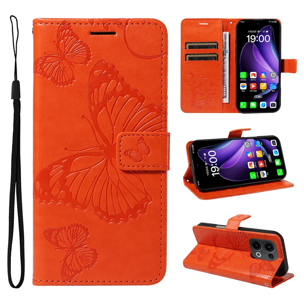 For Oppo Reno13 5G (Global) Wallet Case Floral Butterfly Imprinted Leather Phone Cover Stand - Orange
