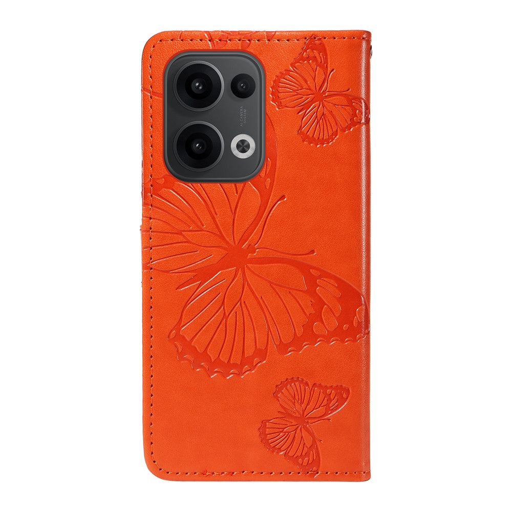 For Oppo Reno13 5G (Global) Wallet Case Floral Butterfly Imprinted Leather Phone Cover Stand - Orange