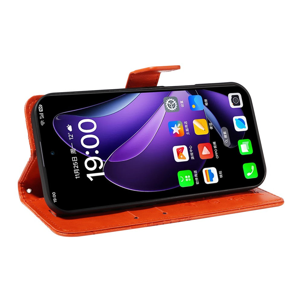 For Oppo Reno13 5G (Global) Wallet Case Floral Butterfly Imprinted Leather Phone Cover Stand - Orange