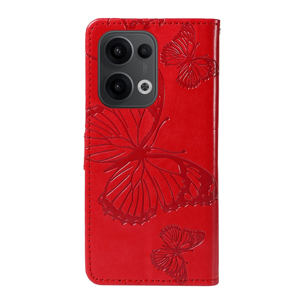 For Oppo Reno13 5G (Global) Wallet Case Floral Butterfly Imprinted Leather Phone Cover Stand - Red