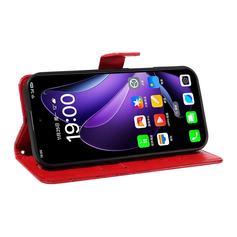 For Oppo Reno13 5G (Global) Wallet Case Floral Butterfly Imprinted Leather Phone Cover Stand - Red