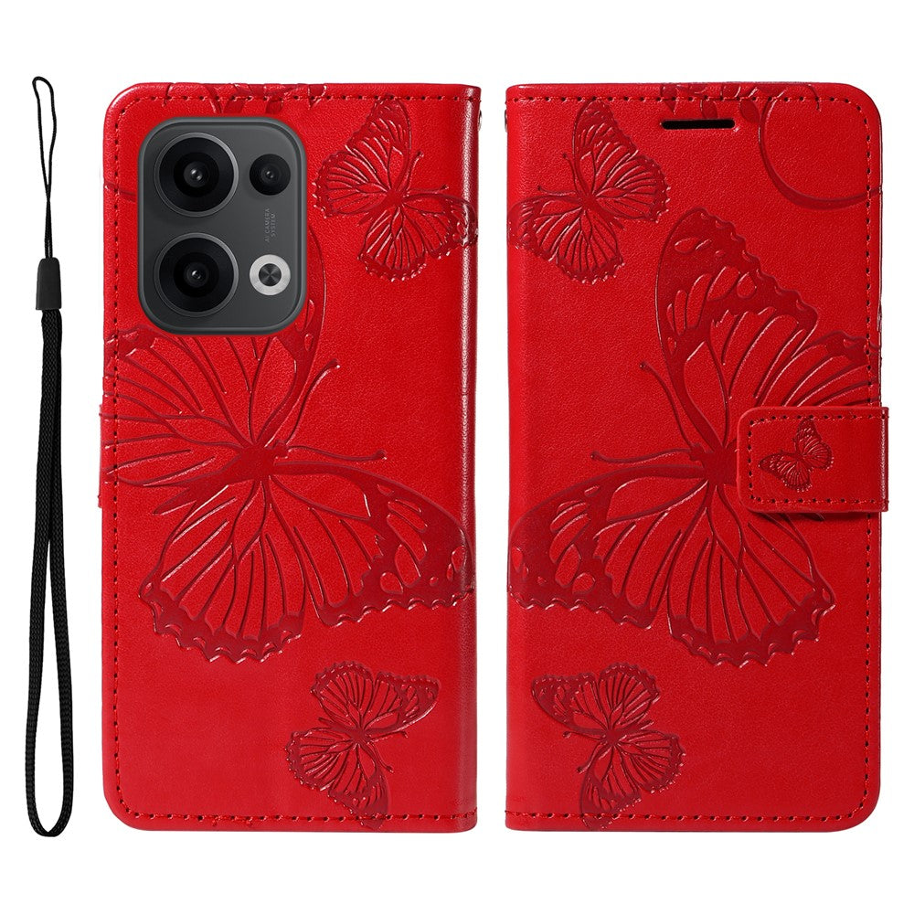 For Oppo Reno13 5G (Global) Wallet Case Floral Butterfly Imprinted Leather Phone Cover Stand - Red