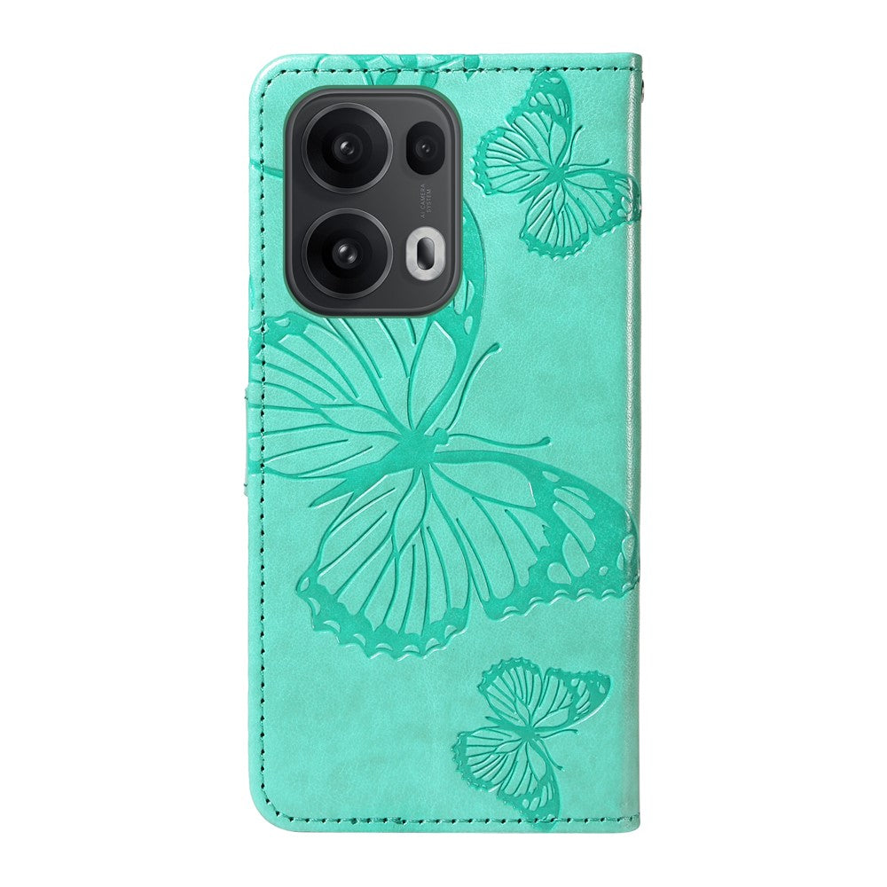 For Oppo Reno13 Pro 5G Wallet Case Floral Butterfly Imprinted Leather Phone Cover Stand -  Green