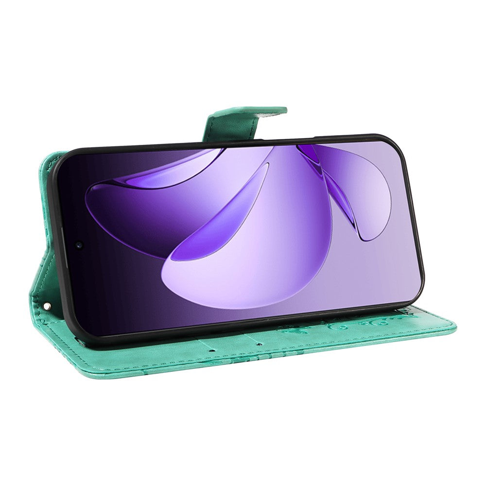For Oppo Reno13 Pro 5G Wallet Case Floral Butterfly Imprinted Leather Phone Cover Stand -  Green