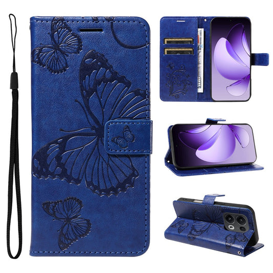 For Oppo Reno13 Pro 5G Wallet Case Floral Butterfly Imprinted Leather Phone Cover Stand - Blue