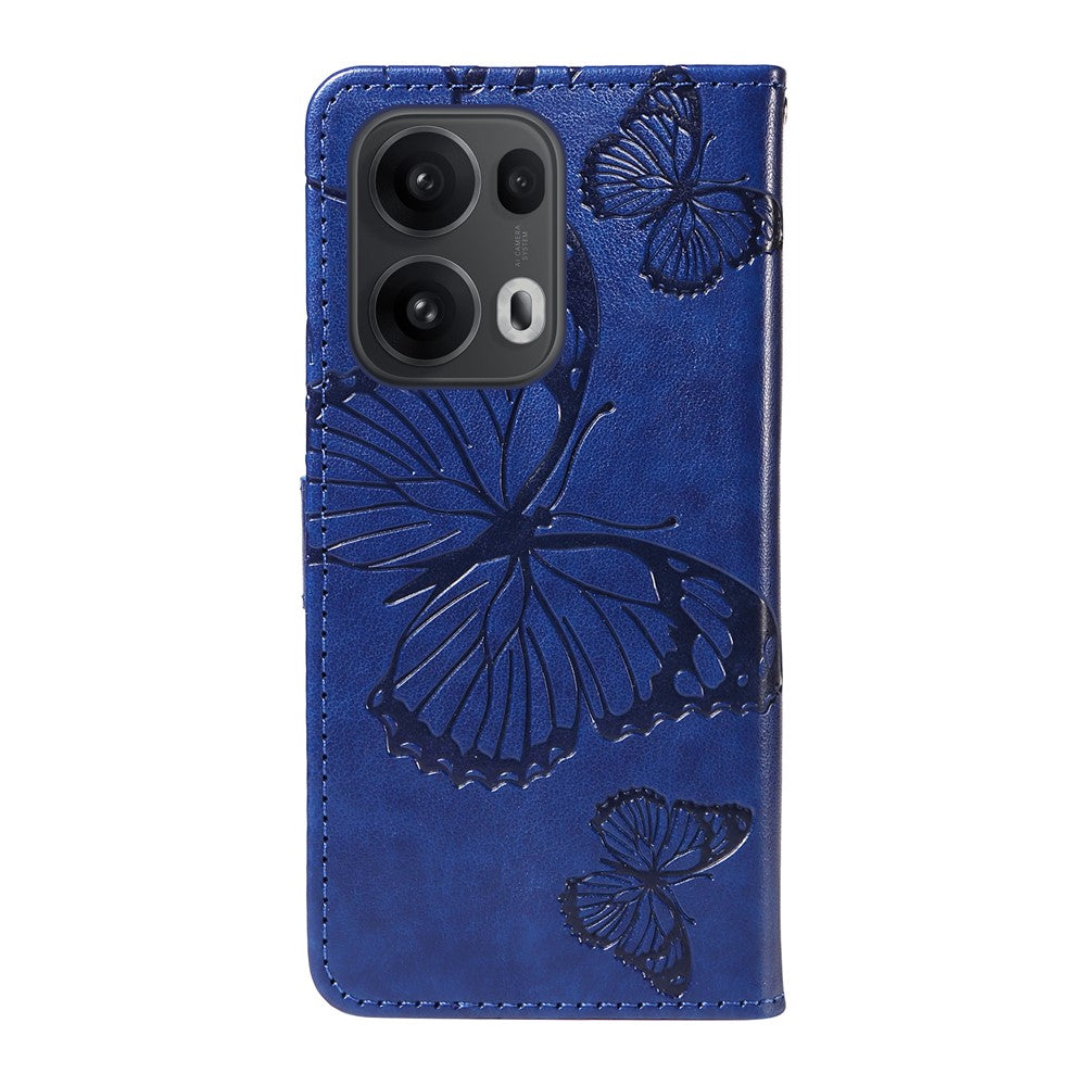 For Oppo Reno13 Pro 5G Wallet Case Floral Butterfly Imprinted Leather Phone Cover Stand - Blue