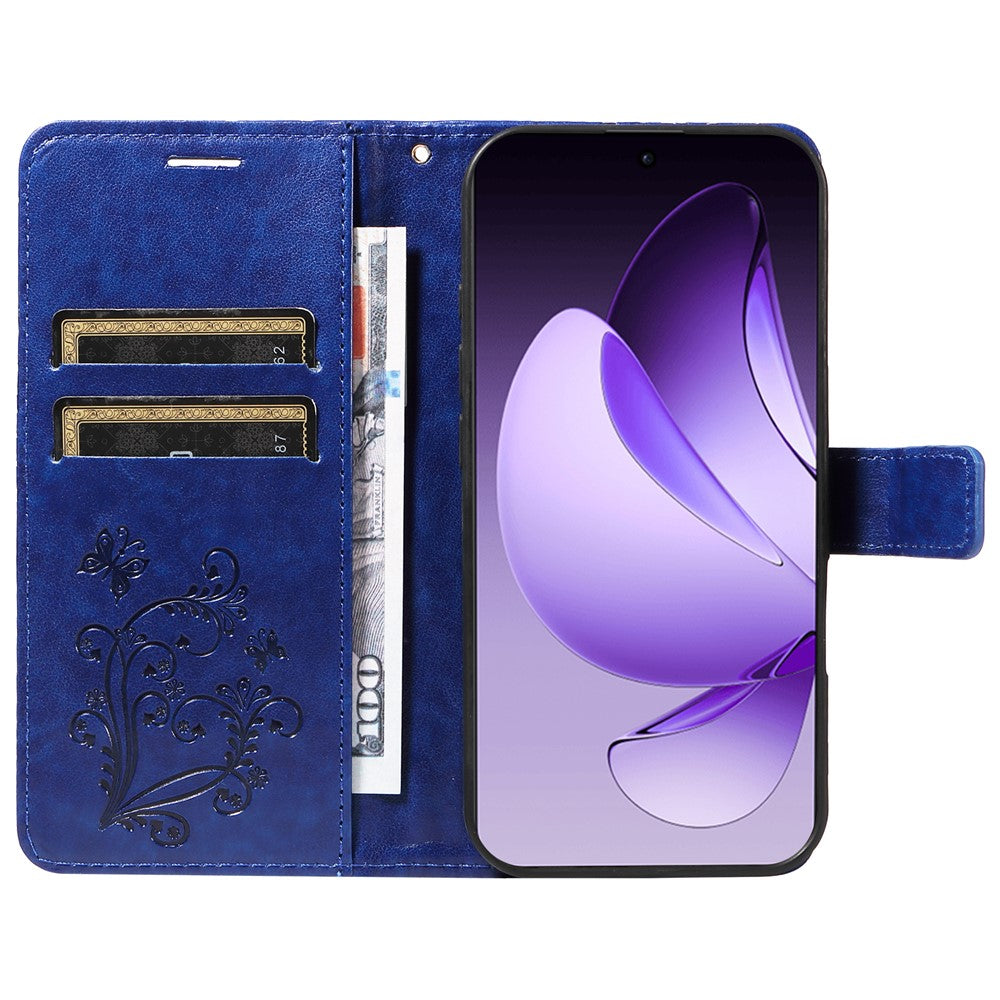 For Oppo Reno13 Pro 5G Wallet Case Floral Butterfly Imprinted Leather Phone Cover Stand - Blue