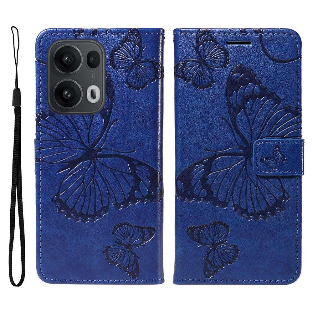 For Oppo Reno13 Pro 5G Wallet Case Floral Butterfly Imprinted Leather Phone Cover Stand - Blue