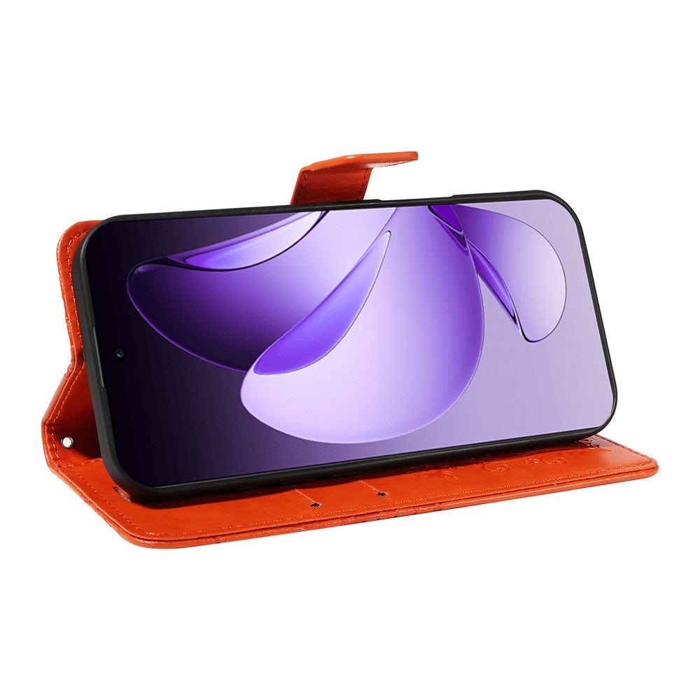 For Oppo Reno13 Pro 5G Wallet Case Floral Butterfly Imprinted Leather Phone Cover Stand - Orange