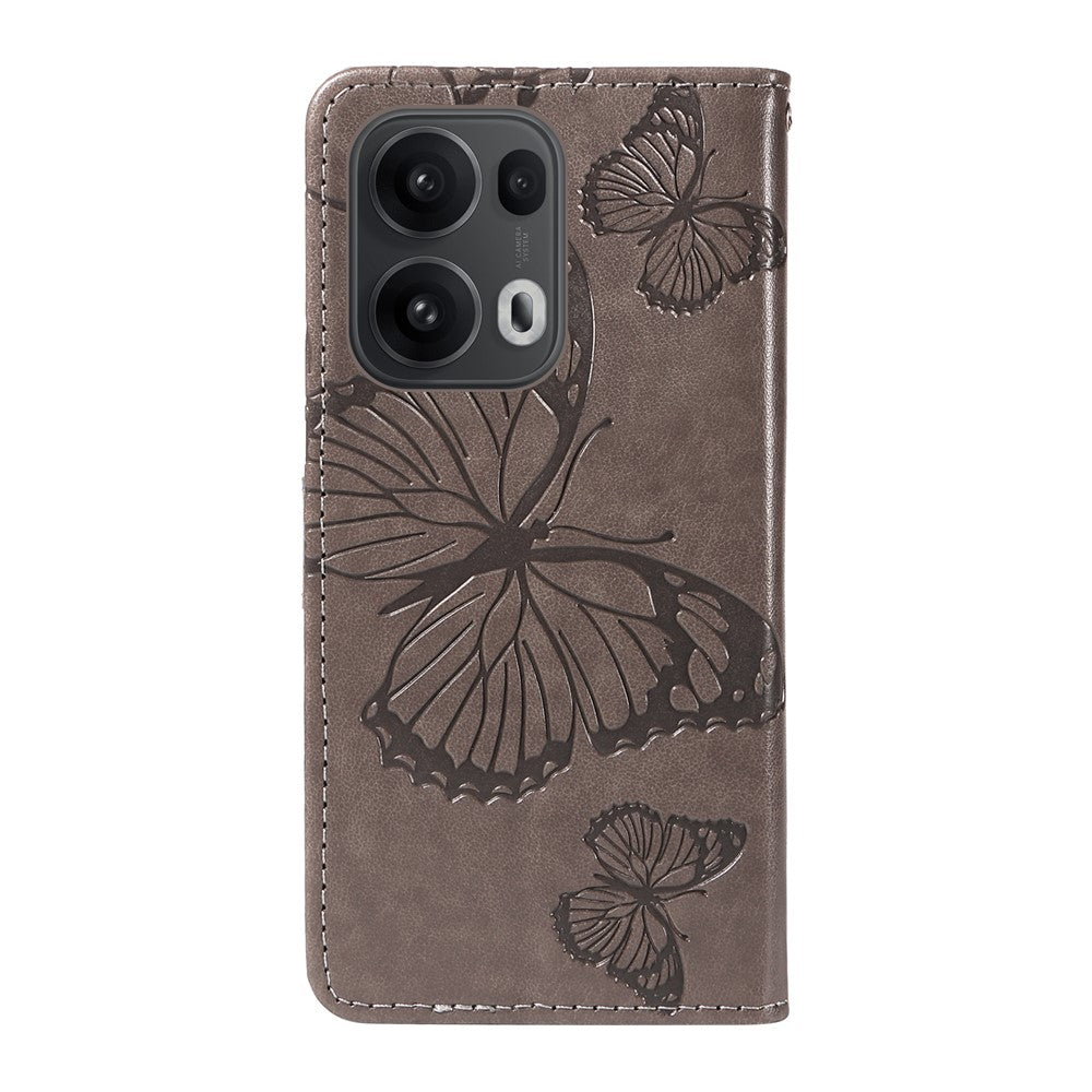 For Oppo Reno13 Pro 5G Wallet Case Floral Butterfly Imprinted Leather Phone Cover Stand - Grey