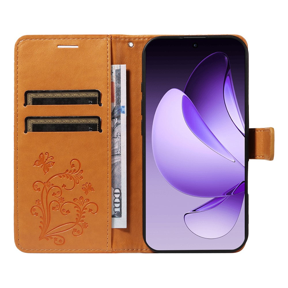 For Oppo Reno13 Pro 5G Wallet Case Floral Butterfly Imprinted Leather Phone Cover Stand -  Yellow