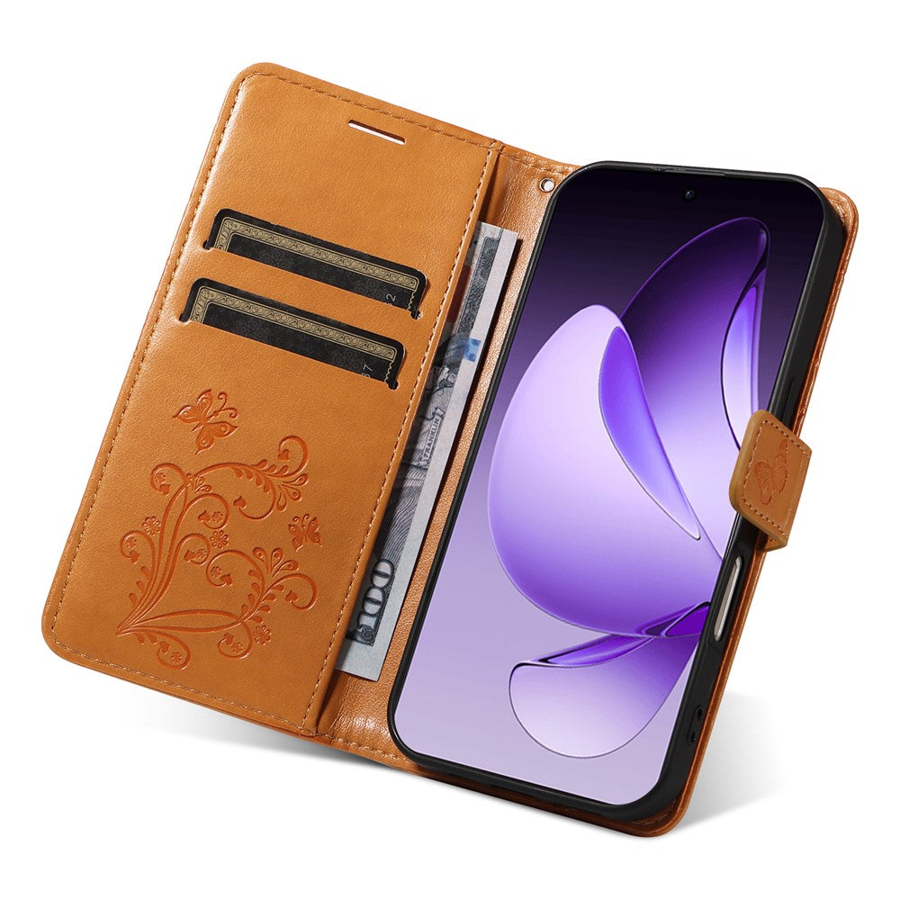 For Oppo Reno13 Pro 5G Wallet Case Floral Butterfly Imprinted Leather Phone Cover Stand -  Yellow