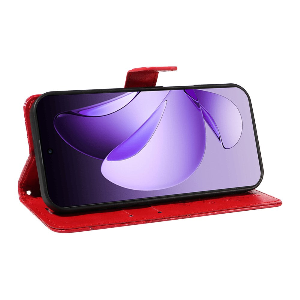 For Oppo Reno13 Pro 5G Wallet Case Floral Butterfly Imprinted Leather Phone Cover Stand - Red