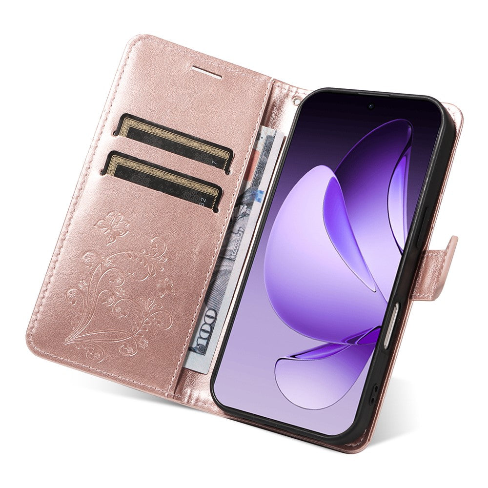 For Oppo Reno13 Pro 5G Wallet Case Floral Butterfly Imprinted Leather Phone Cover Stand -  Rose Gold