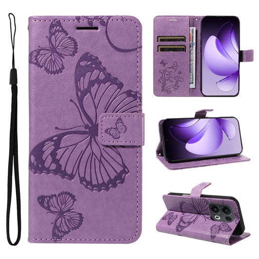For Oppo Reno13 Pro 5G Wallet Case Floral Butterfly Imprinted Leather Phone Cover Stand - Light Purple