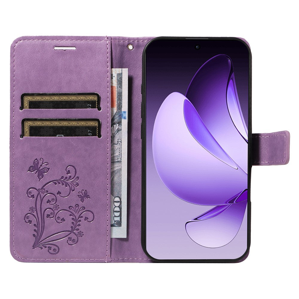 For Oppo Reno13 Pro 5G Wallet Case Floral Butterfly Imprinted Leather Phone Cover Stand - Light Purple