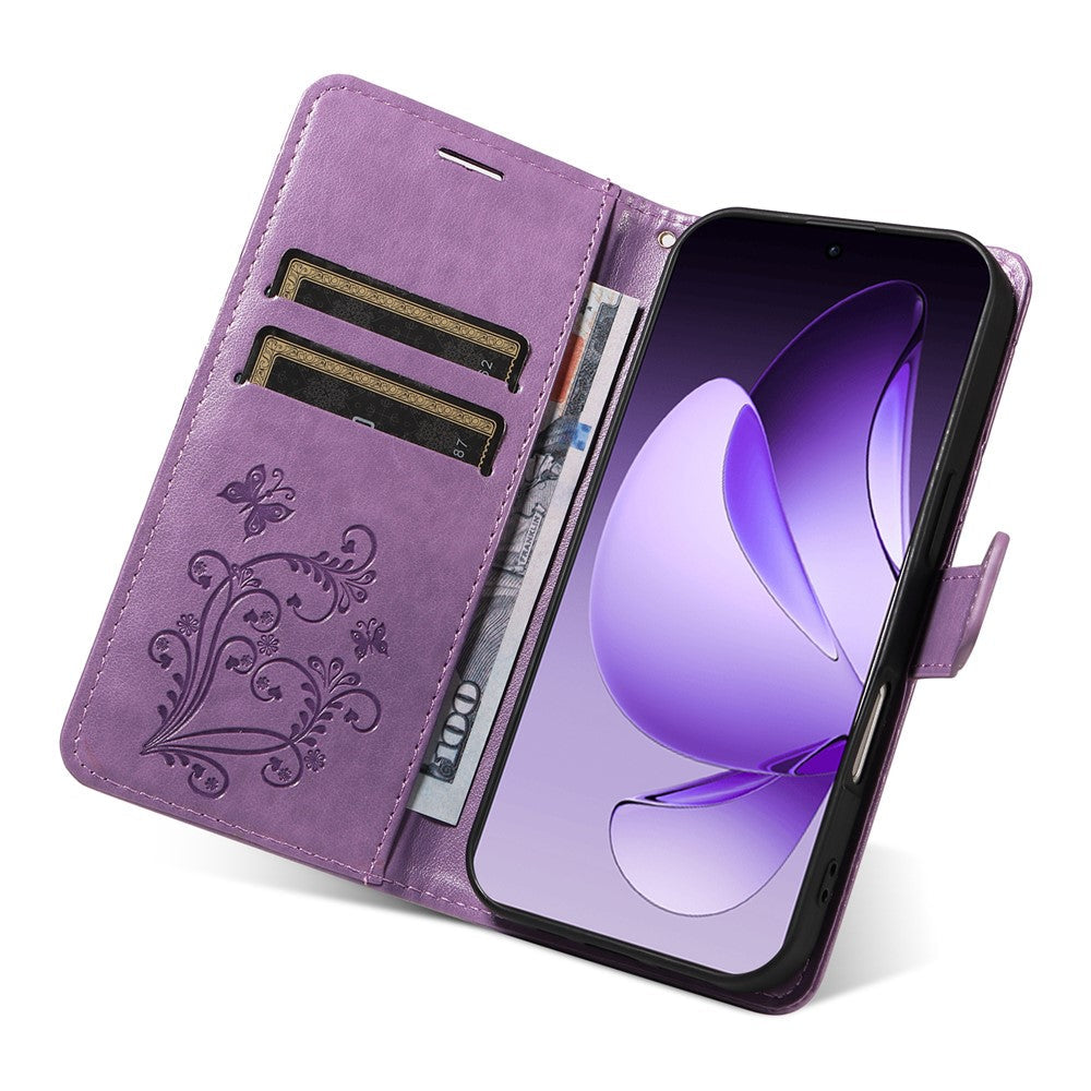 For Oppo Reno13 Pro 5G Wallet Case Floral Butterfly Imprinted Leather Phone Cover Stand - Light Purple