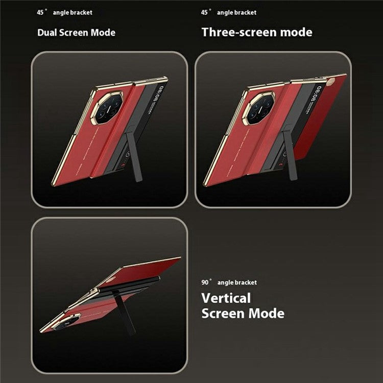 GKK For Huawei Mate XT Ultimate Case Leather Flip Phone Cover with Kickstand / View Window - Red