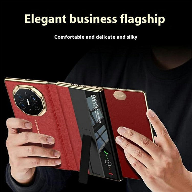 GKK For Huawei Mate XT Ultimate Case Leather Flip Phone Cover with Kickstand / View Window - Red